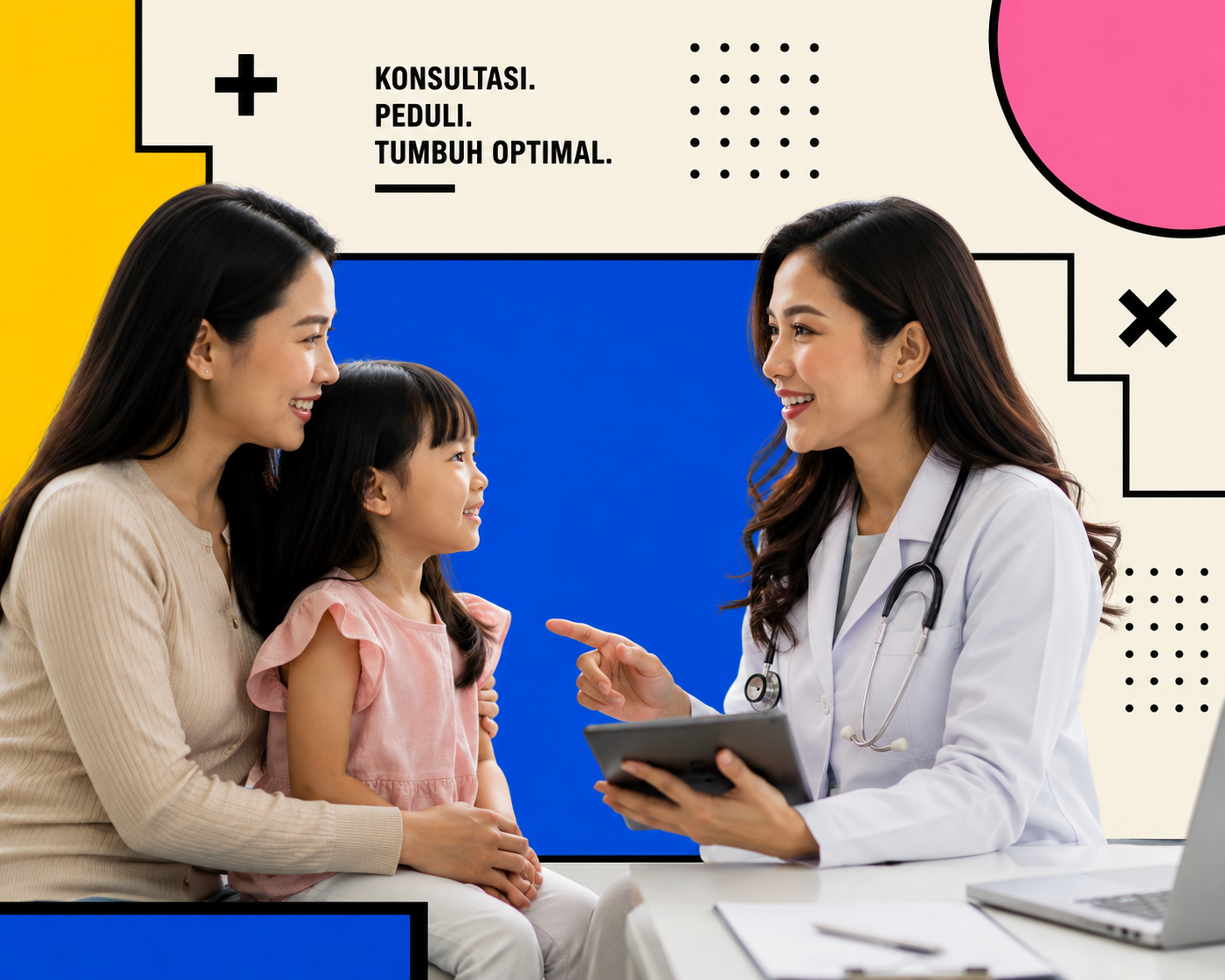 Konsultasi dokter bersama orang tua dan anak